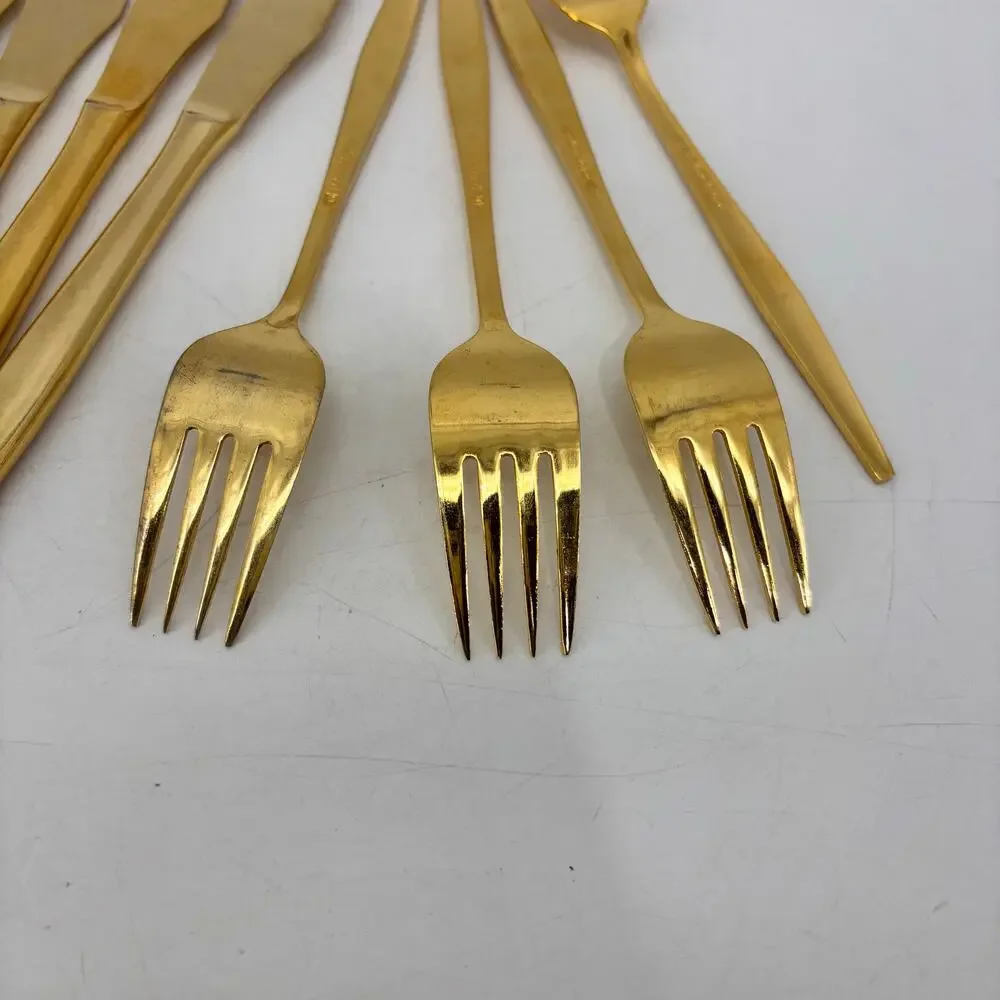Golden Bouquet 14 Pcs Gold Tone Flatware Hollywood Regency Gold